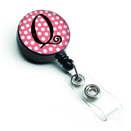 CAROLINES TREASURES Letter Q Monogram - Pink Black Polka Dots Retractable Badge Reel CJ1001-QBR